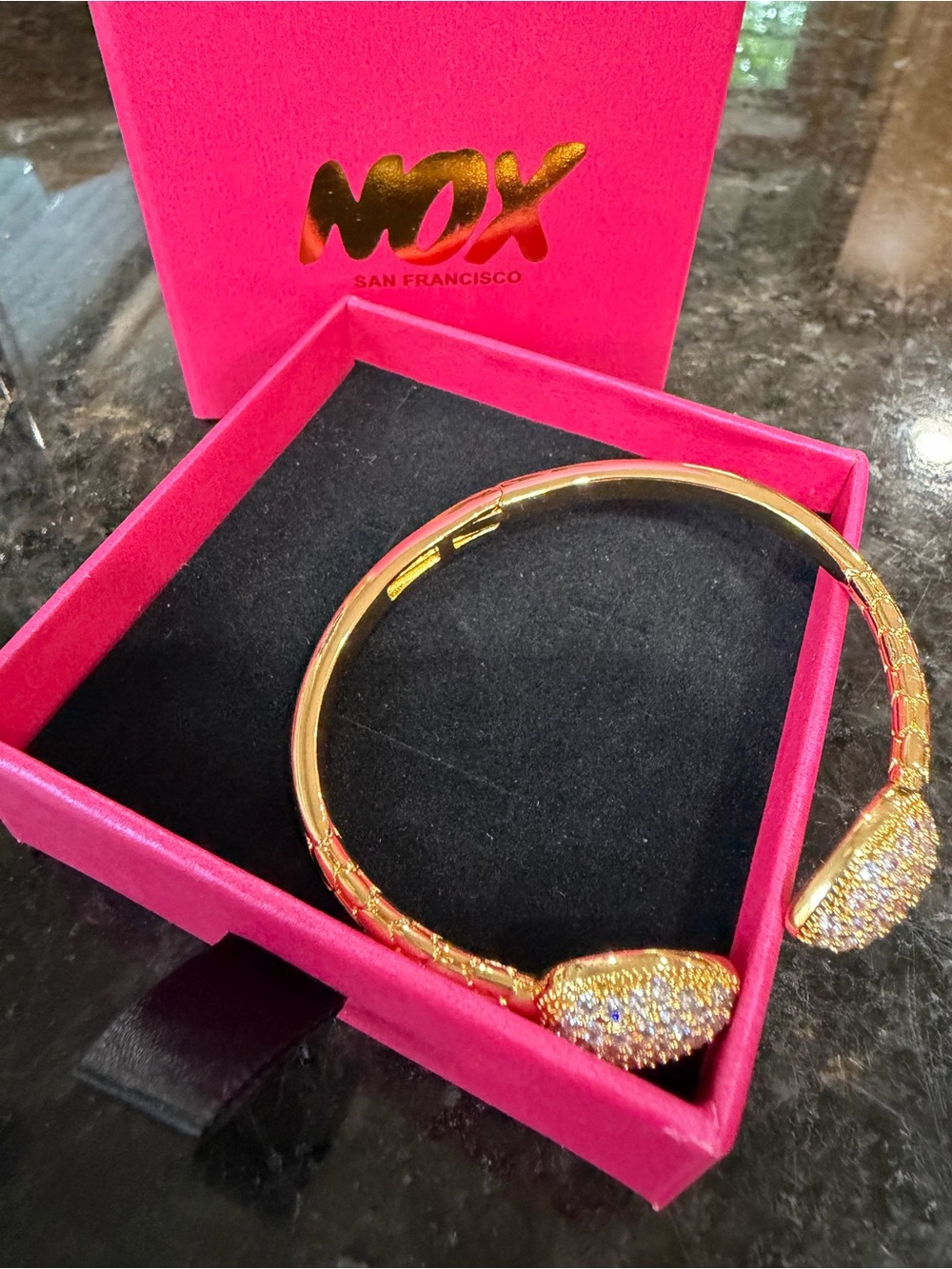 NOX San Francisco Gold Open Cuff Bracelet with Crystal Pavé Ends